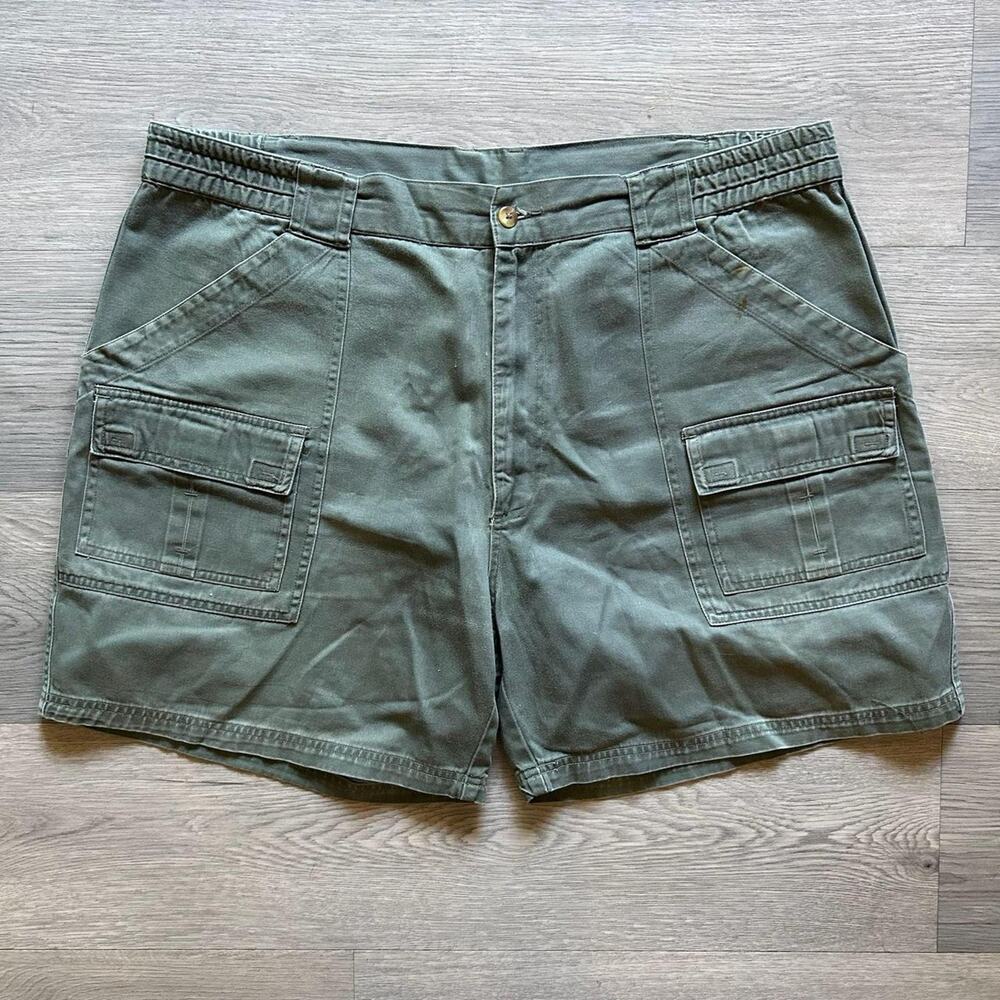 Vintage 80s Olive Green Cargo Utility Shorts 40W Cotton